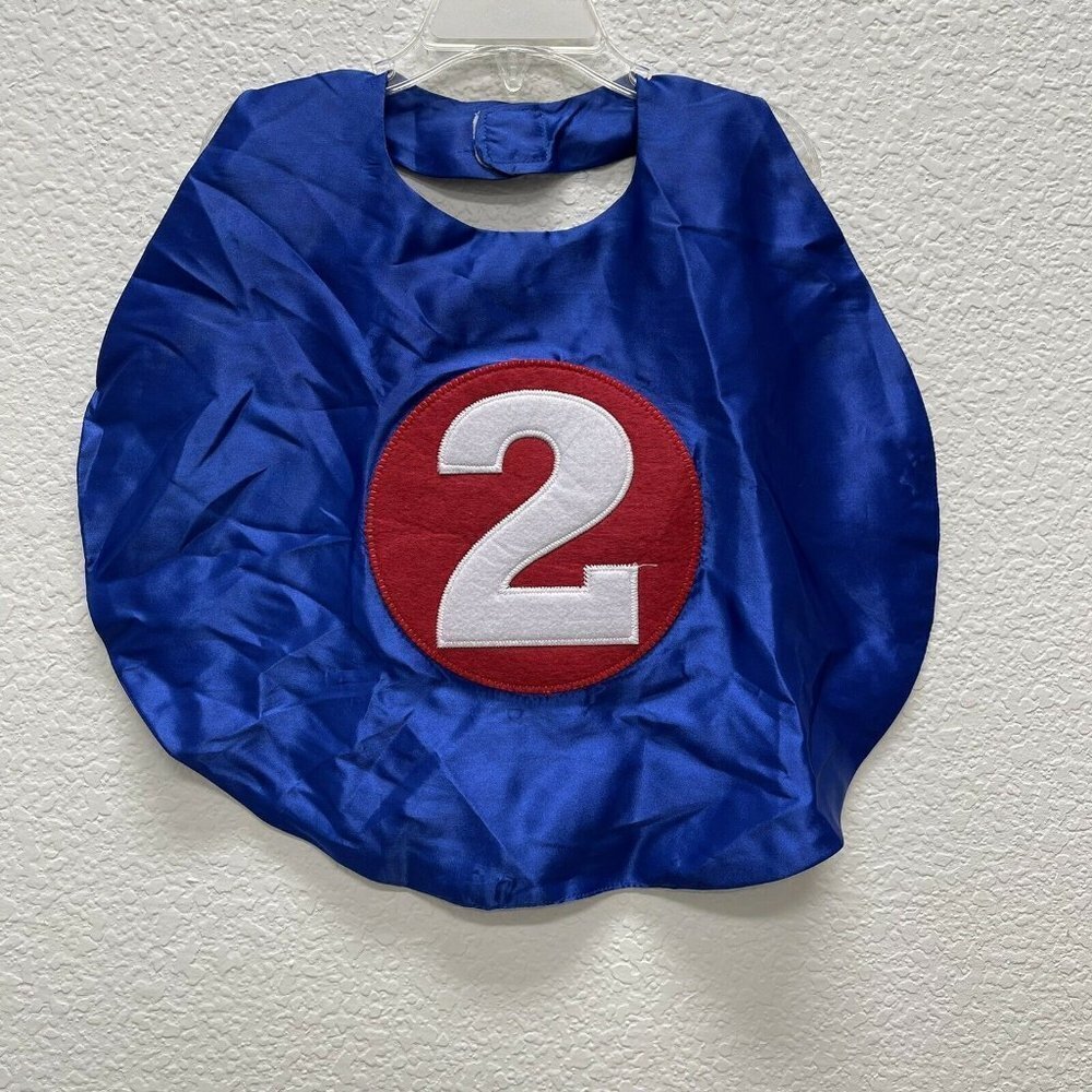 Mud Pie 2nd Birthday Cape Blue Red Super Hero 24Months 2T 24 M